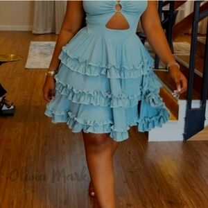 Baby Blue Sexy Sweet Daily Party Backless Dress